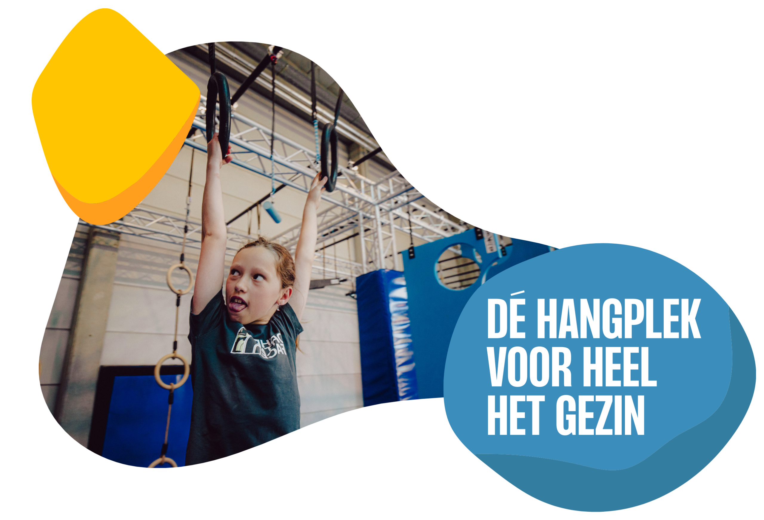 hero beeld. meisje in de ninja warrior. de hangplek voor heel het gezin
