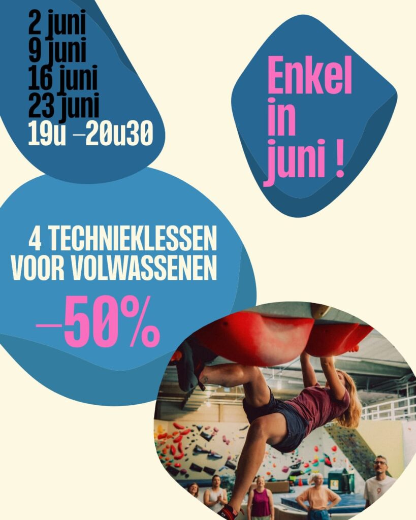 50%korting op klimlessen in juni